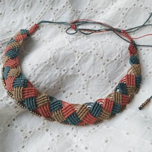 Macramé Choker Cloud grey-Rust-Beige