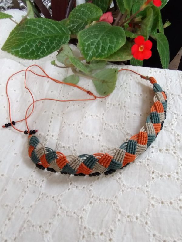 Macramé Choker (tri-coloured, black beads)