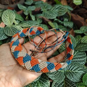Macramé Choker (Rust-Cobalt blue-Camel grey)