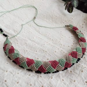 Macramé Choker (Beige- Maroon- Pista green) black border beads