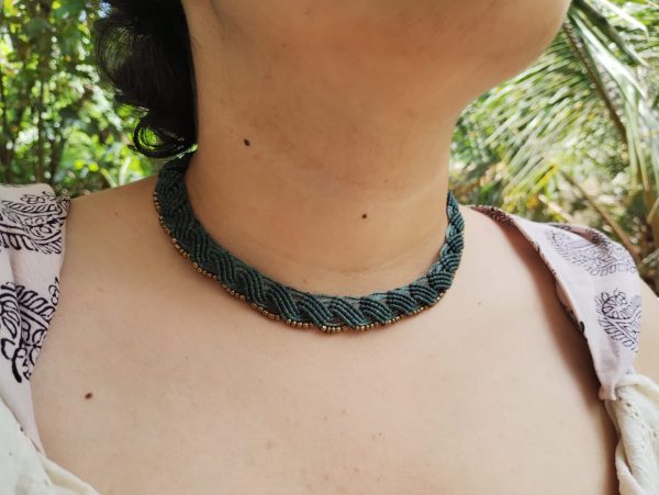 Macramé Choker Faded Bottle Green