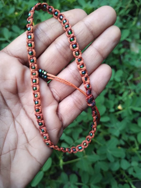 Macramé anklet Rust & Green caterpillar