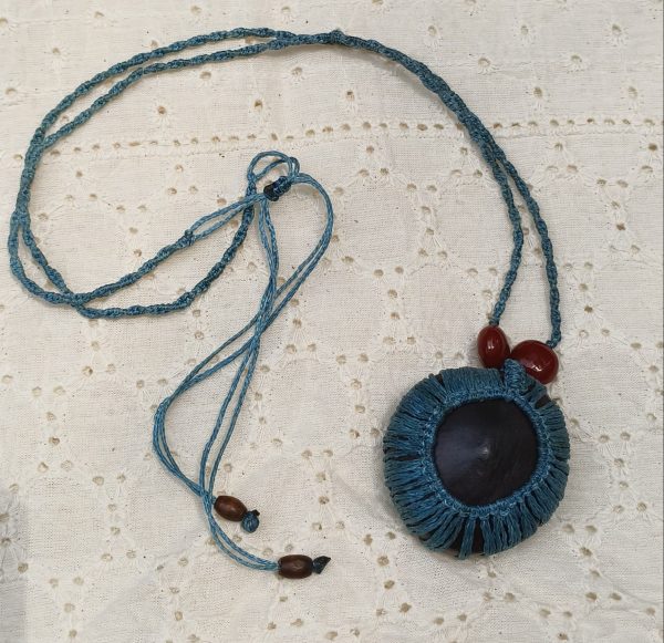 Macramé Classic Seabean Necklace (Royal blue & Crimson beads)