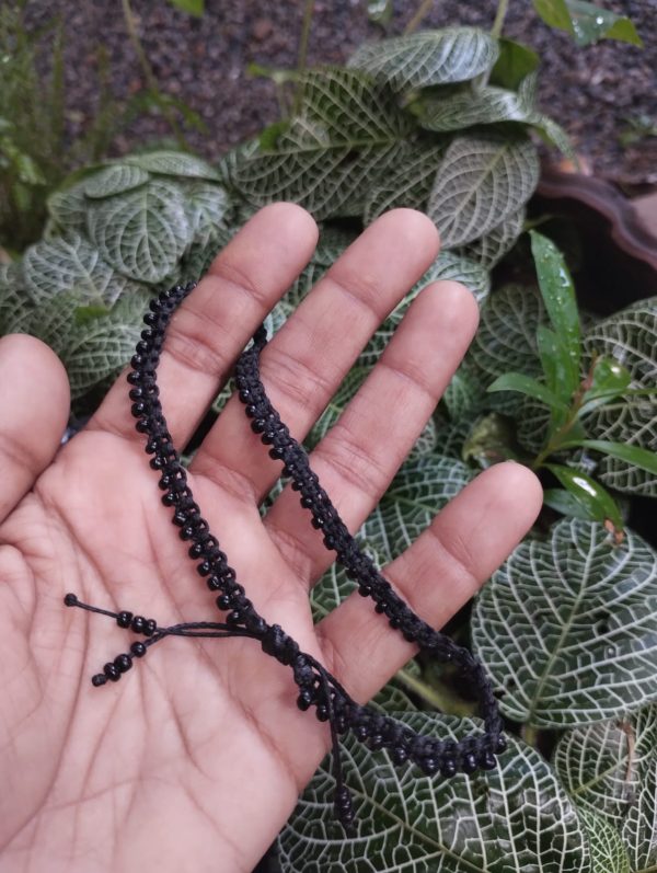 Macramé Anklet Black on Black Crown pattern