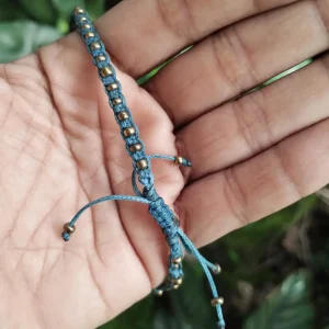 Macramé Anklet Cobalt blue Caterpillar pattern