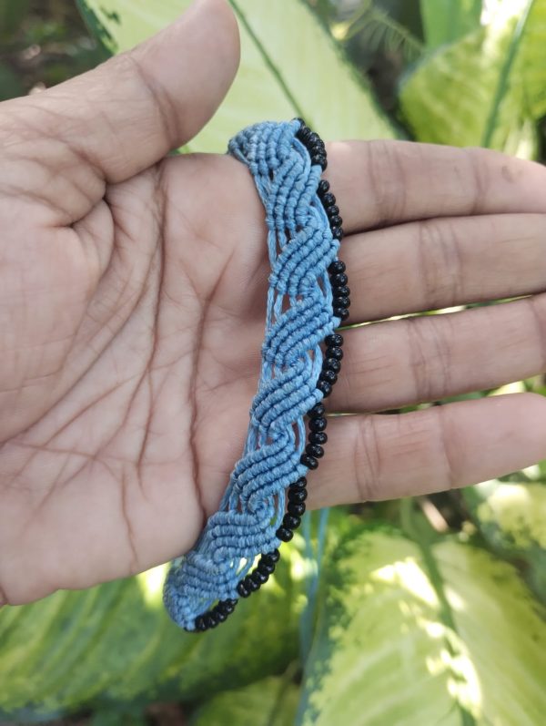 Macramé Choker (Pastel blue with black beads)