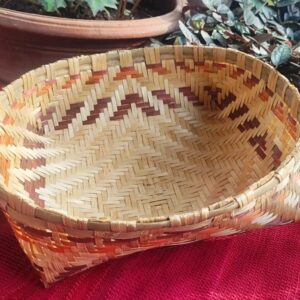 Bamboo basket with Maroon and Orange borders (9"x 2.5")