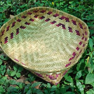 Smoked Shallow Bamboo Basket with Shades of Pink Border (11"x 2")