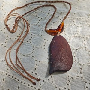 Macramé Sappanwood (Pathimukham) Neckpiece with Rusty Glass Beads