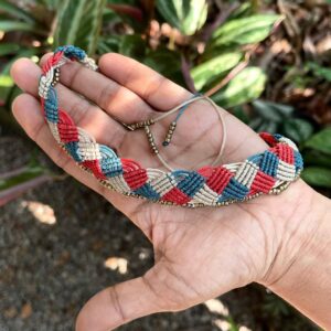 Macramé Choker Red_Blue and Beige