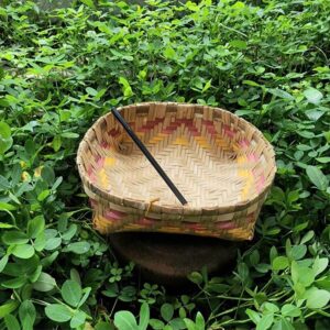 Bamboo basket - Yellow and pink border (8"x2")