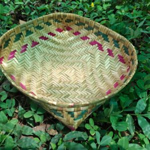 Smoked Shallow Basket (M) Green and Pink Border 10"x2"