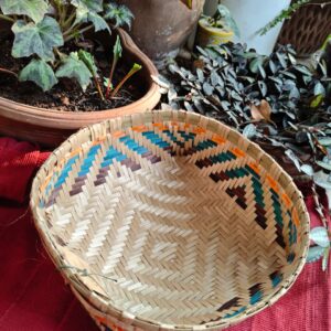 Bamboo basket (M) Tricoloured border 10"*3*
