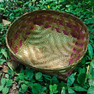 Smoked Bamboo Basket with Pink border (S) 8"x3"