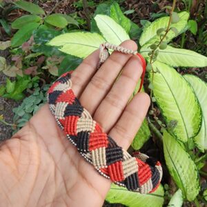 Macramé Choker (Red-Camel Grey-Black)