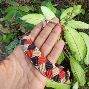 Macramé Choker (Red-Camel Grey-Black)
