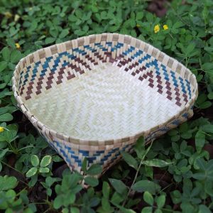 Bamboo Basket - Blue and Brown border (M) 10"x 2.5"