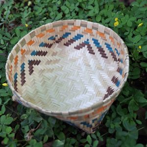 Bamboo Basket - Blue, Brown and Orange border (M) 10"x 4"