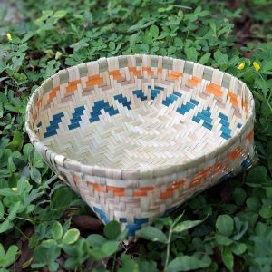 Bamboo Basket - Blue and Orange border (M) 10"x 3.5"