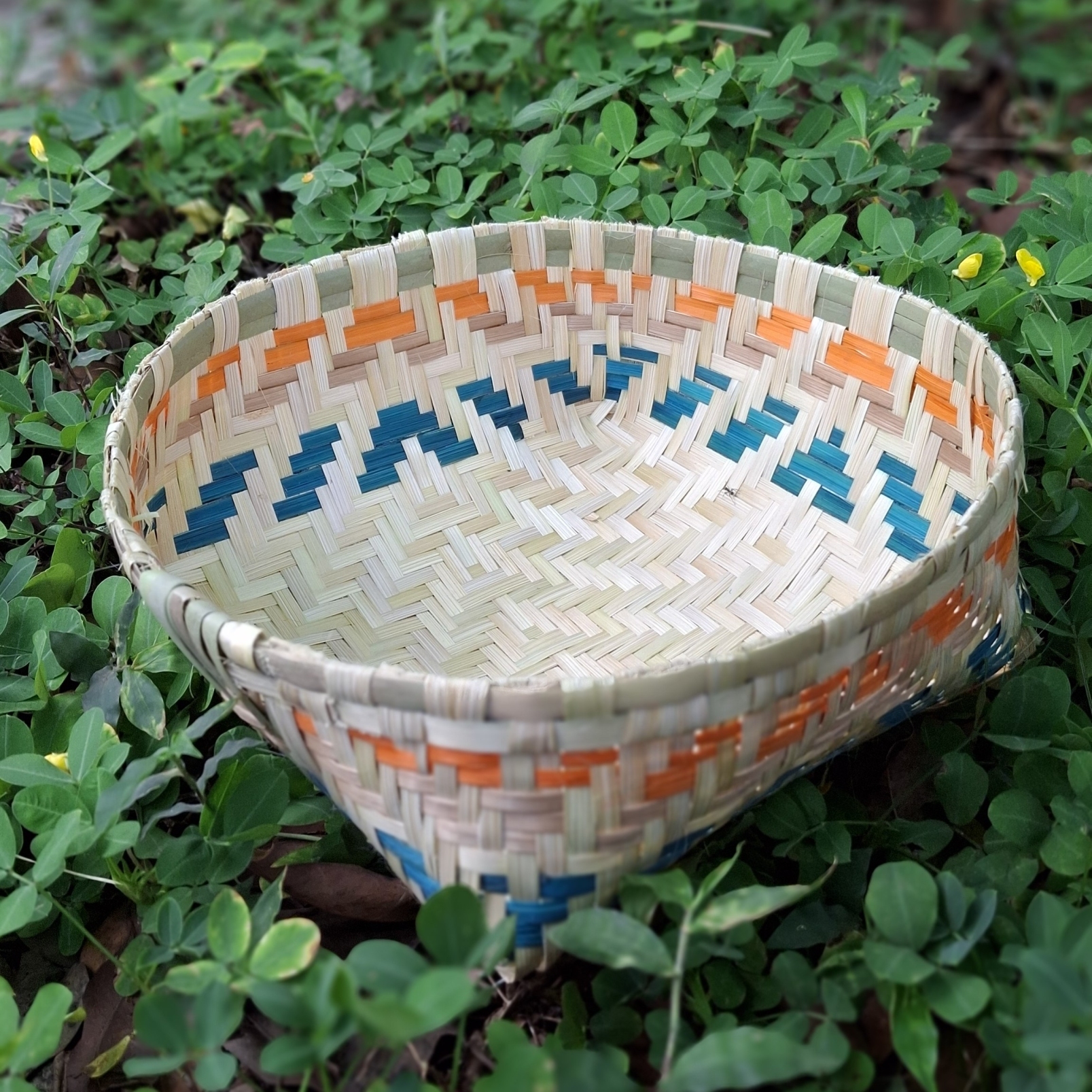 Bamboo Basket - Blue and Orange border (M) 10"x 3.5"