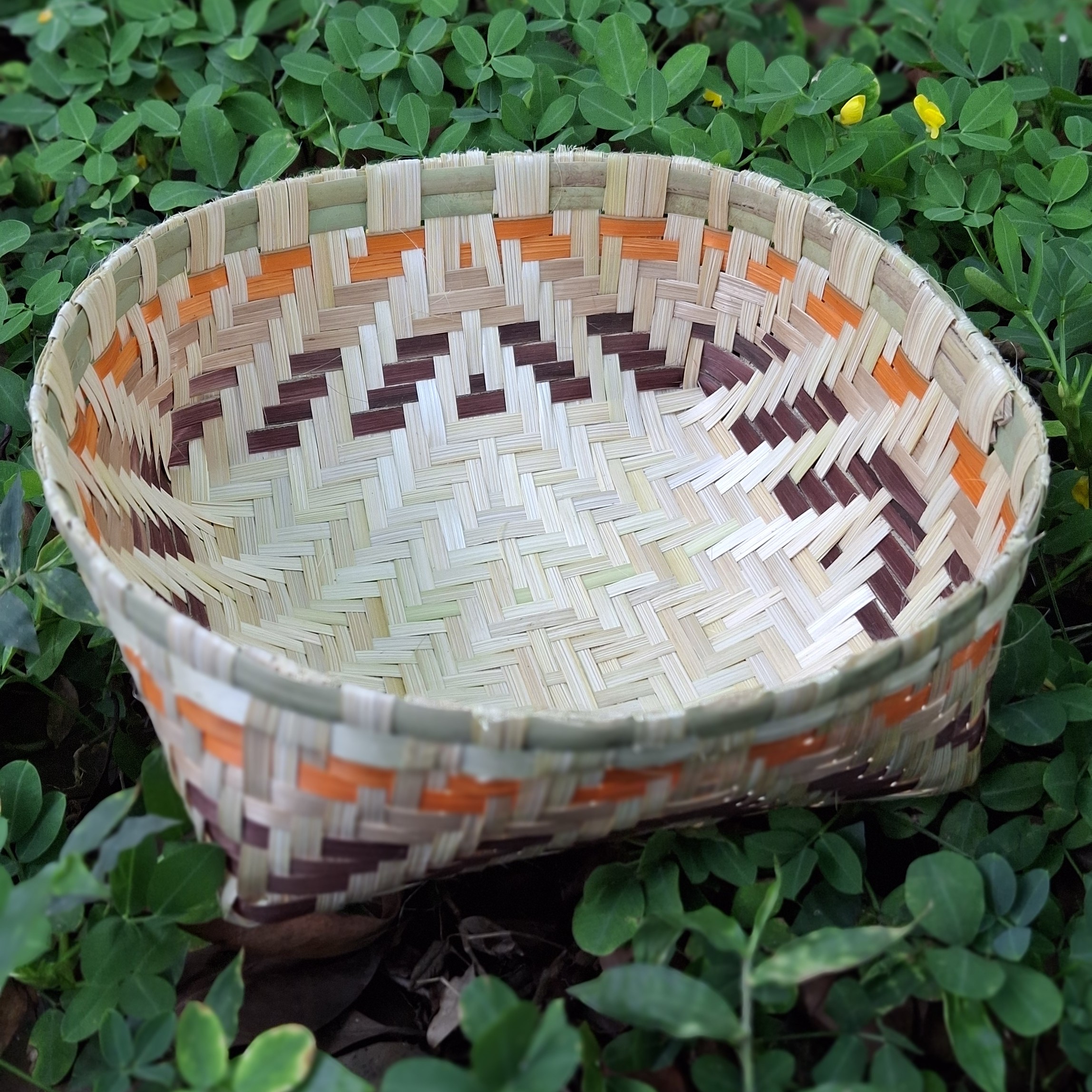 Bamboo Basket - Brown and Orange border (M) 9"x 3"