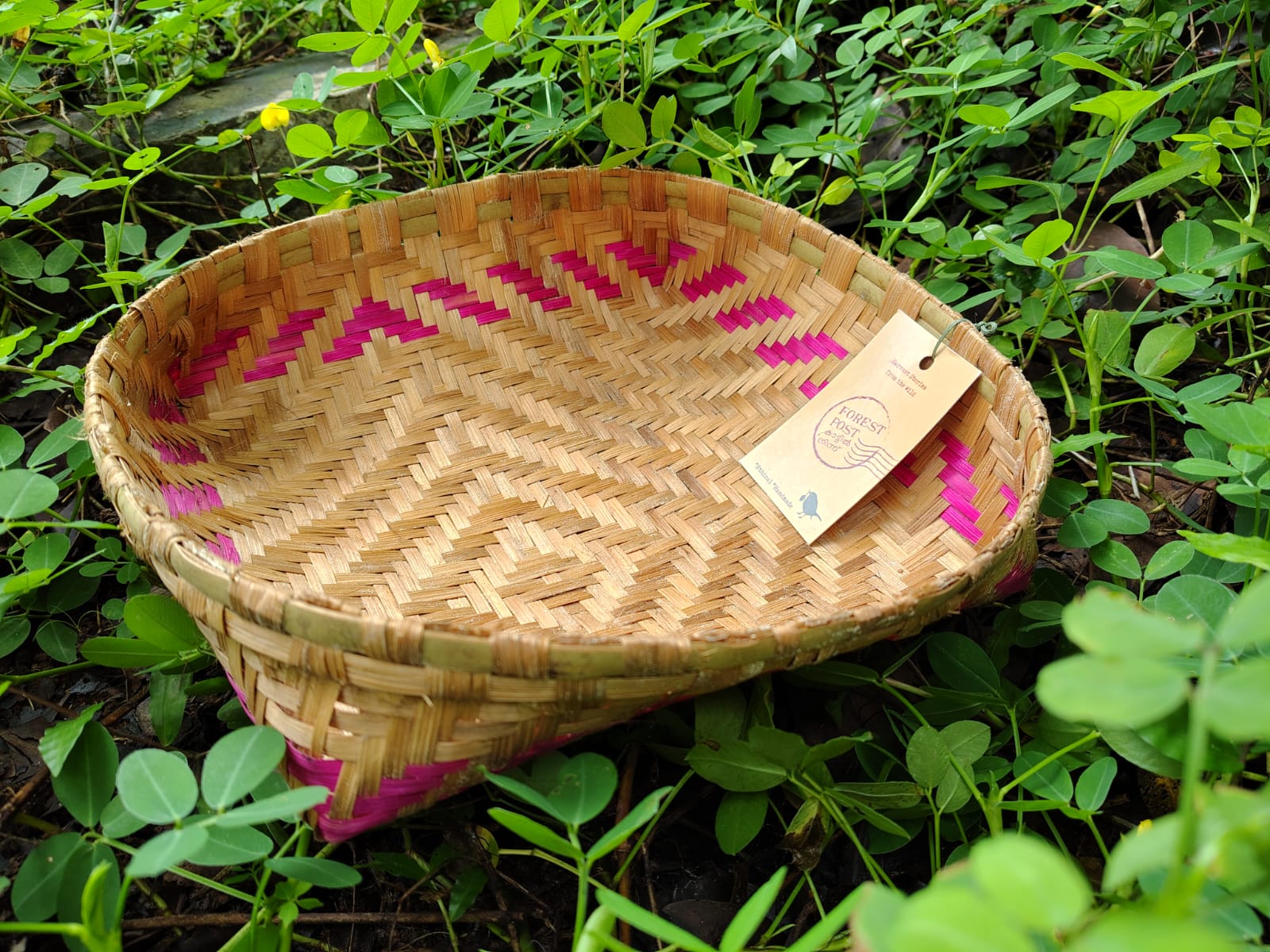 Shallow Smoked Bamboo Basket - 10"x 2"