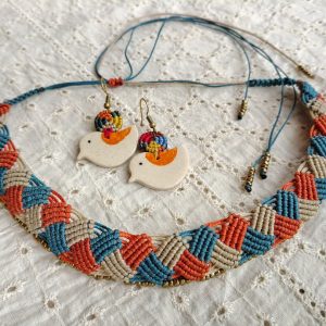 Macrame ceramic jewellery - Cobalt Canopy