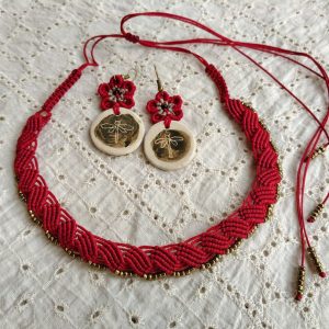 Macrame ceramic jewellery - Crimson Bloom