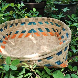Oval Bamboo Basket - 10" x 12" x 3" (Blue and Orange)