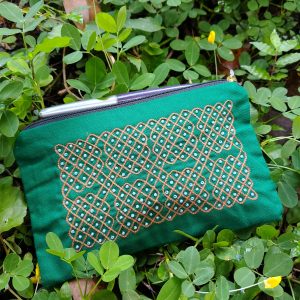 Emerald Chikku Kolam Silk Purse (7" x 6")