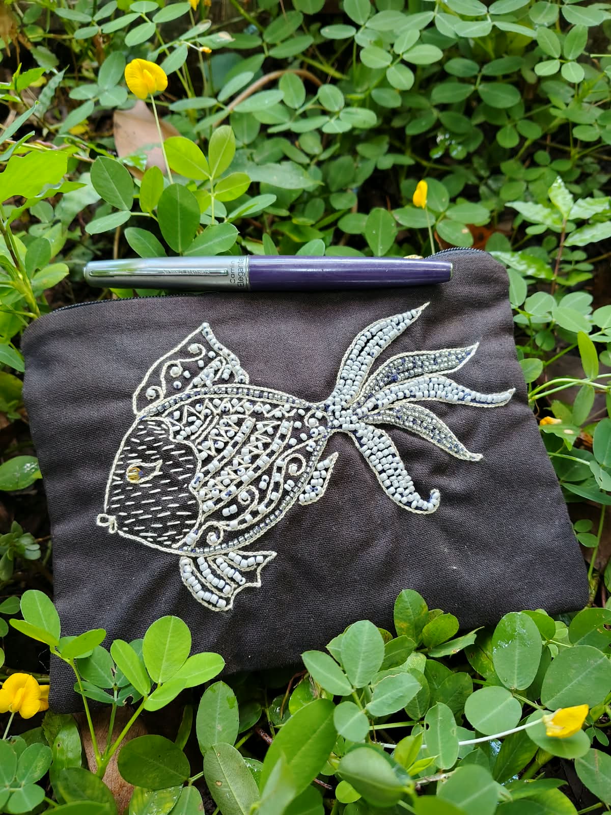 Fish Aari Embroidery Purse (7" x 6")